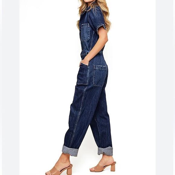 SAINTS & HEARTS Kobe Utility Denim Jumpsuit Blue Size Small - Picture 7 of 13